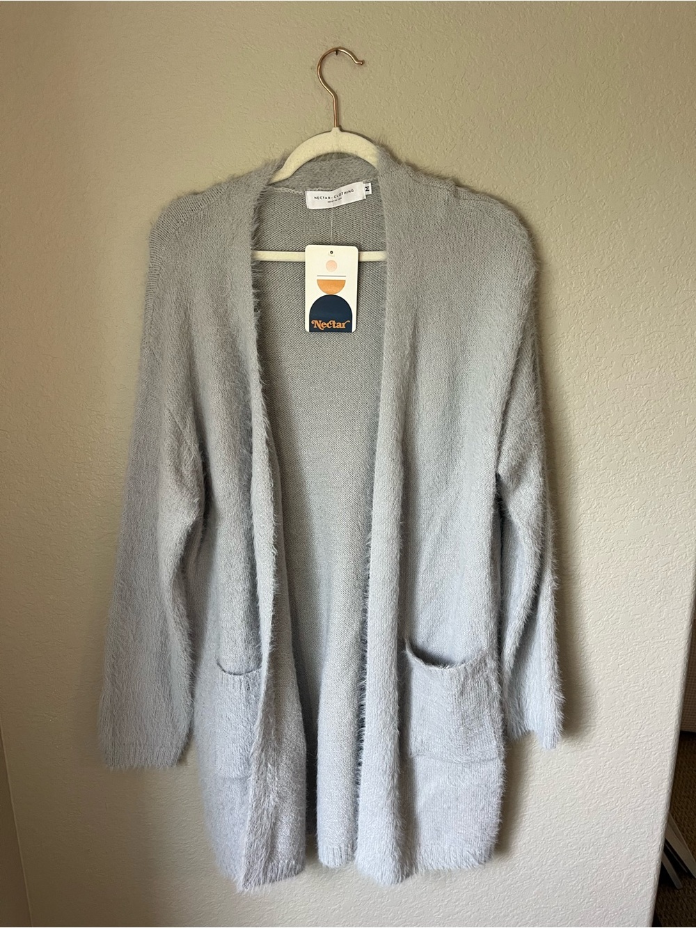NWT Nectar Clothing Fuzzy Longline Cardigan M Gray Soft Cozy Fall Pockets